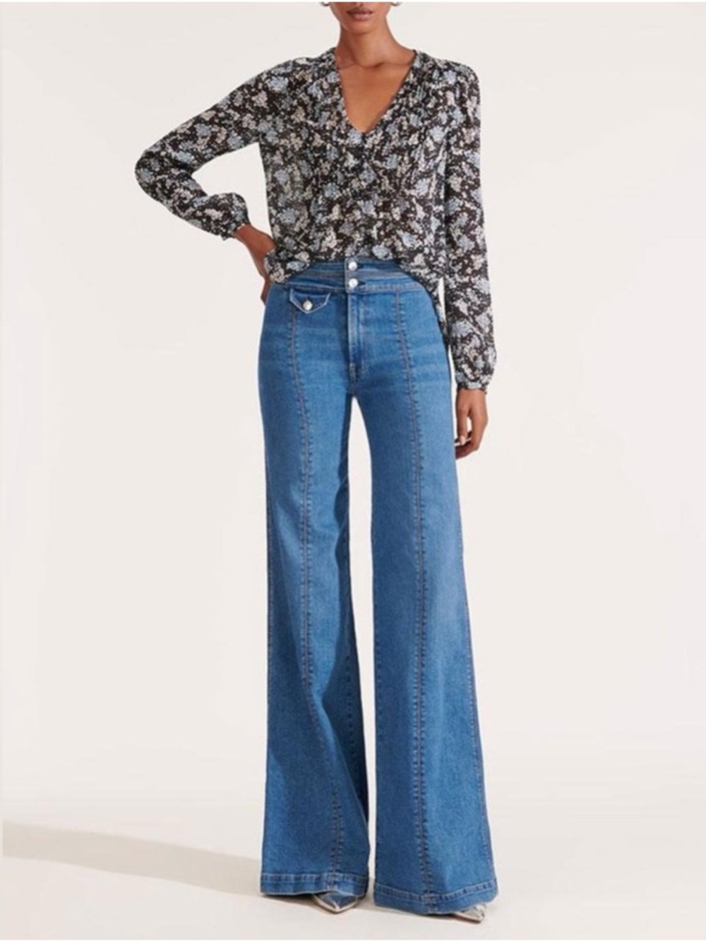 Veronica beard lowell floral blouse silk V-neck long sleeve top size 4 - Picture 4 of 16